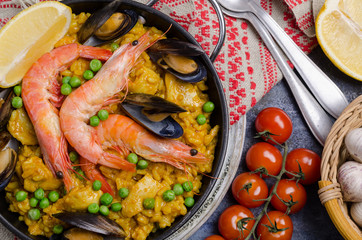 Traditional paella with seafood