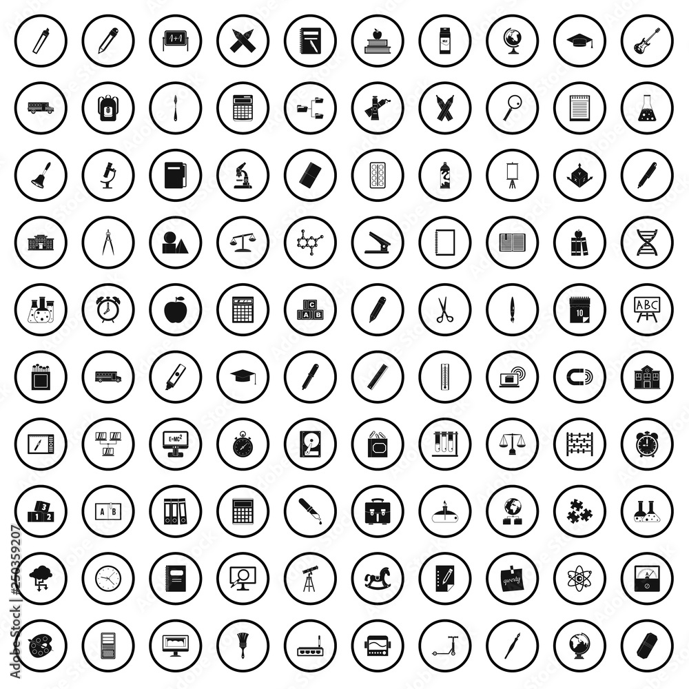 Poster 100 classroom icons set in simple style for any design vector illustration