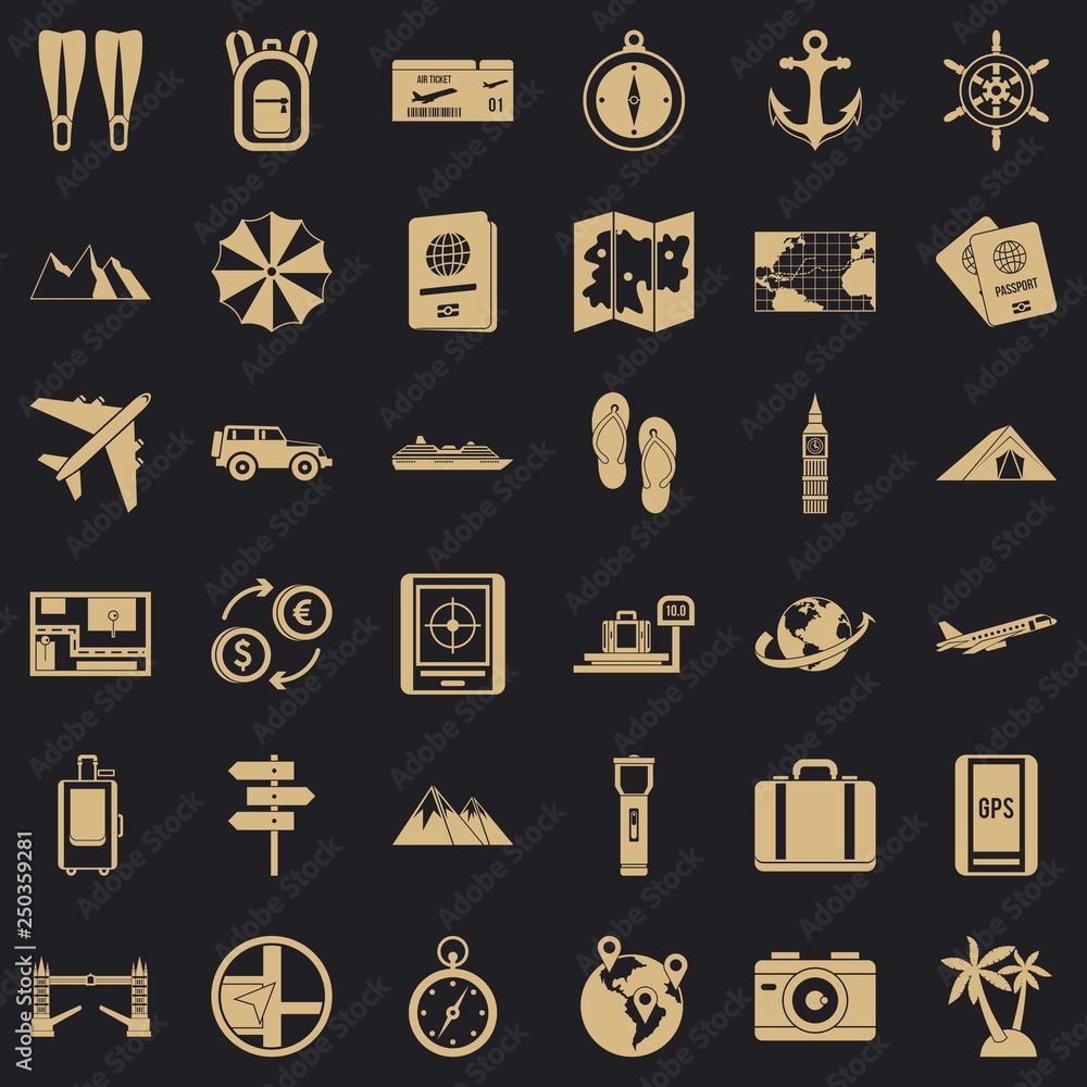 Poster travelling icons set. simple style of 36 travelling vector icons for web for any design