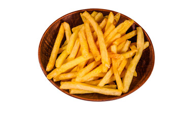 Ceramic plate with french fries isolated on a white background