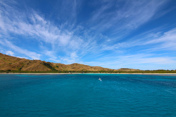 View from the sea of the Blue Lagoon Beach in the island of Nacula, Yasawa, Fiji