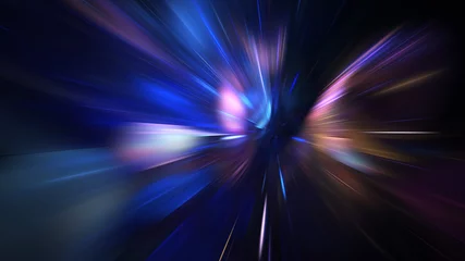 Foto auf Acrylglas Abstract holiday background with blurred rays and sparkles. Fantastic blue and rose light effect. Digital fractal art. 3d rendering. © Klavdiya Krinichnaya
