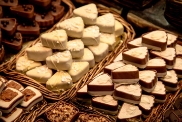Variety of fresh, tasty and delicious pieces of luxury chocolates.