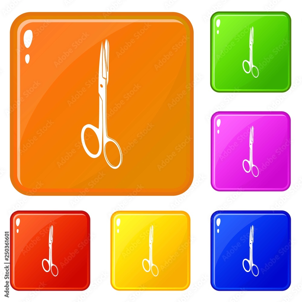 Poster medical scissors icons set collection vector 6 color isolated on white background