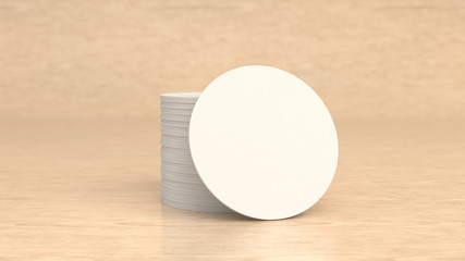 Mockup of blank white round beer coasters