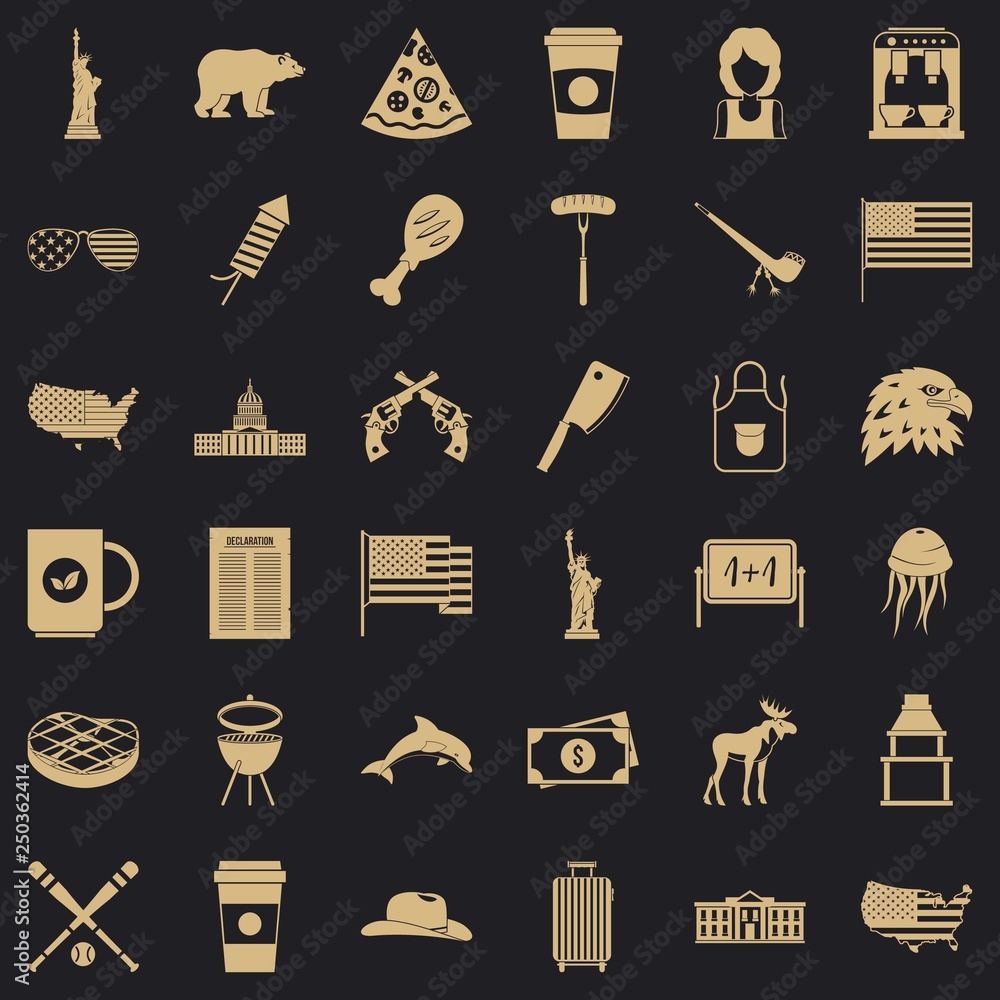 Poster usa flag icons set. simple style of 36 usa flag vector icons for web for any design