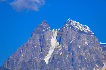 The Ushba mountain (4,710 m), one of the most notable peaks of the Caucasus Mountains, Svaneti, Georgia