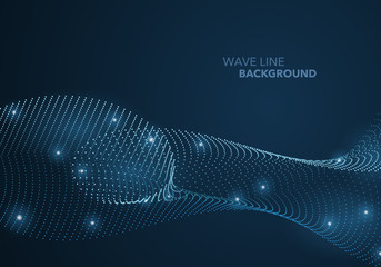 Futuristic abstract wave dot gradient line and illuminated light ball template background