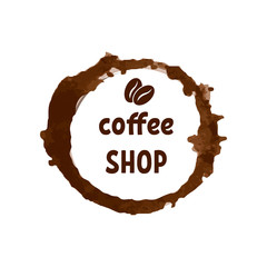 Creative logo for coffee shop with printed lettering and brown coca beans