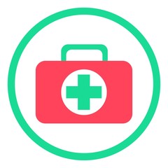 Obraz premium First aid kit vector icon in a round frame isolated on a white background