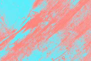 abstract coral pink and light blue paint  grunge brush texture background