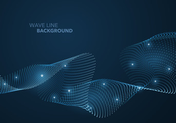 Futuristic abstract wave dot gradient line and illuminated light ball template background