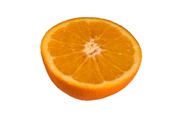Halved orange fruit isolated on a white background