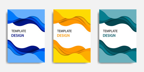 Vector illustration, document mock up template, easy color adjustment. Paper cut topographic style in colorful wave layering. Suitable for book cover, annual report, flyer, poster, brochure.