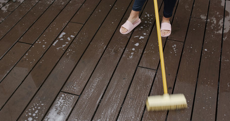 Woman clean the floor