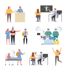 Characters that show the process of successful care in obesity hospitals. flat design style minimal vector illustration