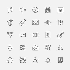 Line style music symbol icon set. flat design style minimal vector illustration