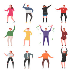 A set of people singing in clubs in various poses. flat design style minimal vector illustration