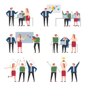 A character set showing the workings of successful teamwork. flat design style minimal vector illustration