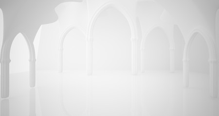 Abstract white gothic interior. 3D illustration and rendering.