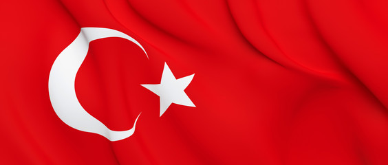 Obraz premium National Fabric Wave Close Up Flag of Turkey Waving in the Wind. 3d rendering illustration.
