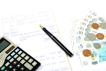 accountancy bank, banking, British currency, Budget, Business, Business finance and industry, Calculating, Calculator, Coin, Concept, Concept, Currency, Isolated, Data, Economy, Finance, Finance, Econ