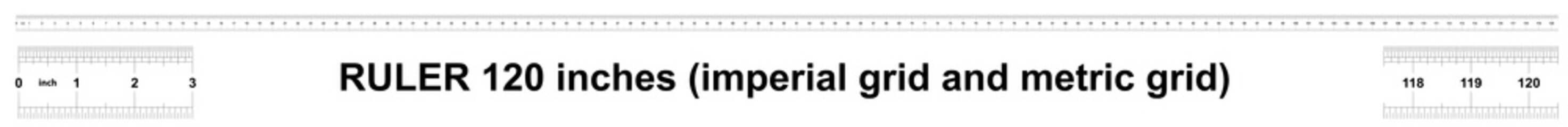 Ruler 120 inches imperial. Ruler 120 inches metric. Precise measuring tool. Calibration grid.