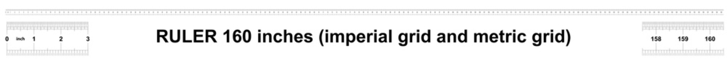 Ruler 160 inches imperial. Ruler 160 inches metric. Precise measuring tool. Calibration grid.