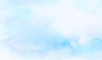 Grunge light sky blue shades watercolor background. Aquarelle paint paper textured canvas for vintage text design, retro greeting card, template. Turquoise color handmade illustration