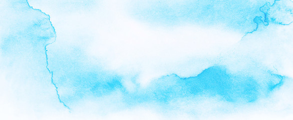 Grunge light sky blue shades watercolor background. Aquarelle paint paper textured canvas for vintage text design, retro greeting card, template. Turquoise color handmade illustration