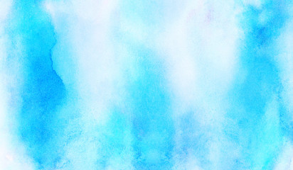 Grunge light sky blue shades watercolor background. Aquarelle paint paper textured canvas for vintage text design, retro greeting card, template. Turquoise color handmade illustration