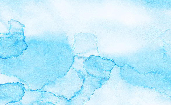 Abstract grunge tint light blue watercolor background. Aquarelle painted azure gradient color splashing on textured paper. Vintage water color splash template or canvas for design, retro card © KatMoy