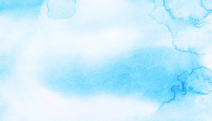 Abstract grunge tint light blue watercolor background. Aquarelle painted azure gradient color splashing on textured paper. Vintage water color splash template or canvas for design, retro card