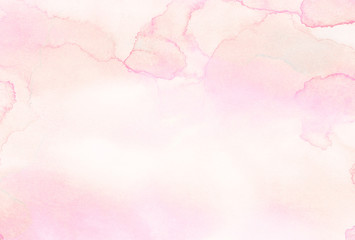 Retro soft pastel pink watercolour background painted on white paper texture. Abstract coral shades aquarelle illustration. Watercolor canvas for creative grunge design, vintage cards, templates.