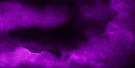 Violet and magenta neon lights watercolor background. Paper textured aquarelle canvas for creative design with scratches. Abstract cosmic purple multicolor texture water color paint illustration