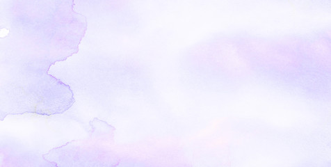 Abstract grunge violet gradient violet water color artistic brush paint splash background. Vintage light purple watercolor paint hand drawn illustration with paper grain texture for aquarelle design.