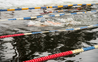 Open pool in the winter.