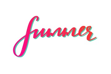 Fototapeta na wymiar Summer Love. Vector hand drawn lettering. Summer season inspirational quote, slogan. Handwritten typography style. Summer poster, banner, design element