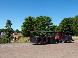 View to the tourist train and brick bridge.