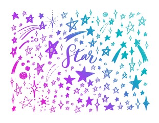 Vector doodle set of stars. Hand drawn sketch styled elements. Isolated objects. Background, pattern, set