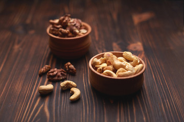 Cashew nuts and walnuton the table
