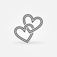 Two Crossed Hearts vector linear icon. Love concept symbol in thin line style