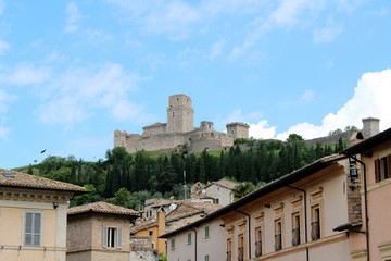 Fototapeta na wymiar Assisi, Umbria, Italy. View of Rocca Maggiore, medieval fortress dominating the city.