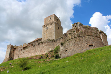 Fototapeta na wymiar Assisi, Umbria, Italy. View of Rocca Maggiore, medieval fortress dominating the city world heritage of Unesco.