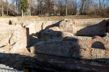 Sunset view of The ancient Thermal Baths of Diocletianopolis, town of Hisarya, Plovdiv Region, Bulgaria