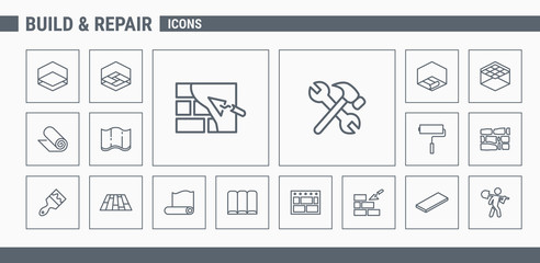 Construction icons set - Vector Outline web badges on the topic of repair