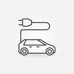 Vector electric car with plug minimal icon or sign in thin line style