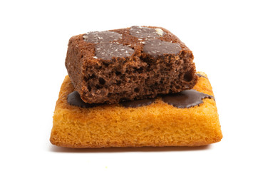 chocolate sponge cake isolated