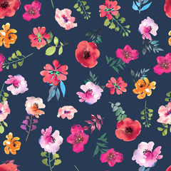 Watercolor floral seamless pattern for wallpaper, prints design. Flower background. Spring textile texture. Ornament illustration. 