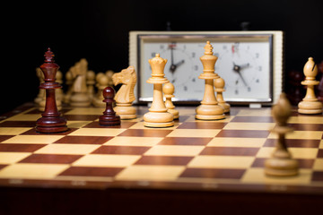 White's victory on the chessboard. Strategy, victory, intelligence.